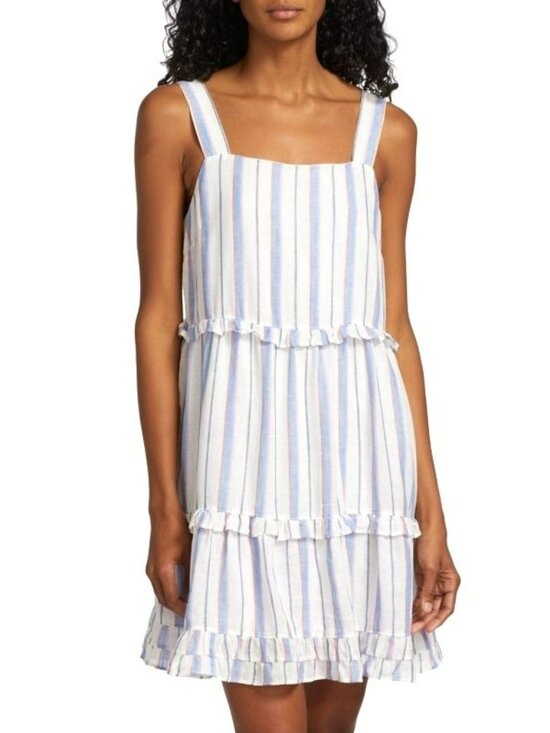 Rails Dresses & Skirts - Rails Sandy Tahiti Stripe Linen Tiered Ruffle Mini Dress White Blue Pink Coastal